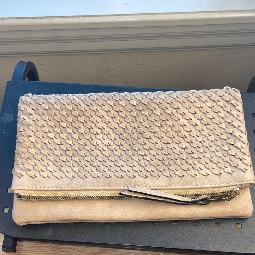 Urban Expressions Woven Tan Foldover Clutch Crossbody‎